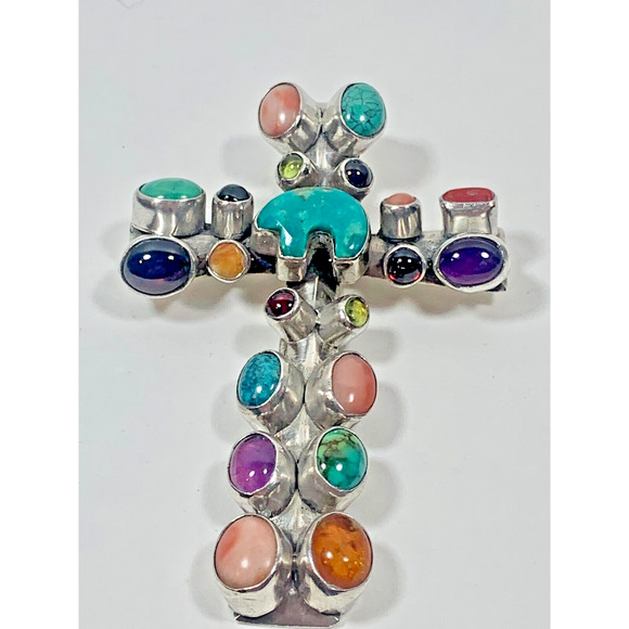 Nakai Navajo Indian Cross with Bear Fetish Sterling Silver - Picture 7 of 13